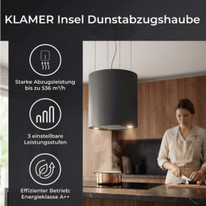 KLAMER Insel Schwarz, Dunstabzugshaube (28 cm breit, 28 cm tief)